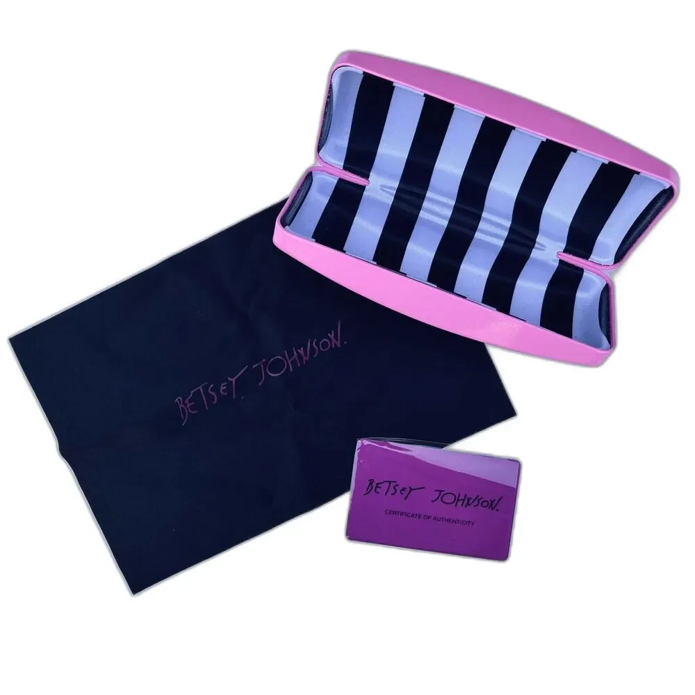 Betsey Johnson Hardshell Eyeglass Case Cleansing Cloth & Authentication Card NEW